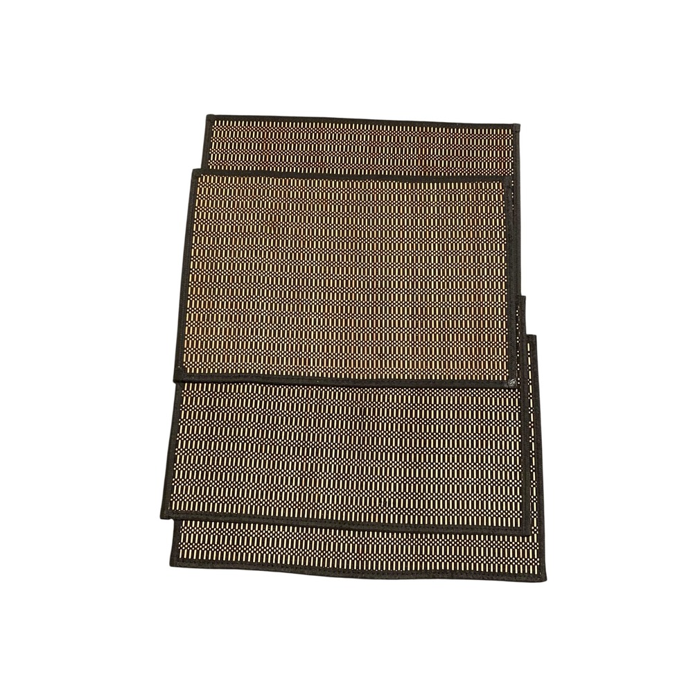 Set of‎ 4 Woven Bamboo Placemats Tan Black Rectangular Table Mats 18.5x13